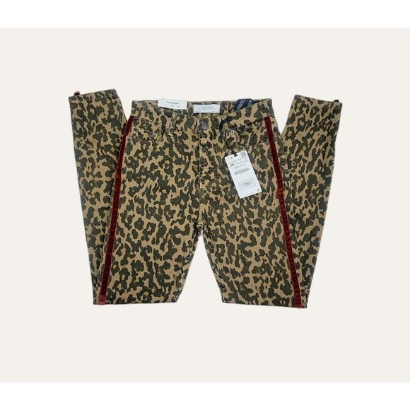 🌞ZARA Woman Leopard Premium Jeans Animal Print Skinny Red Velvet Stripe - Picture 9 of 12